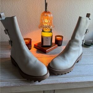 Stylish Cream Ankle Boots with Buckle Detail